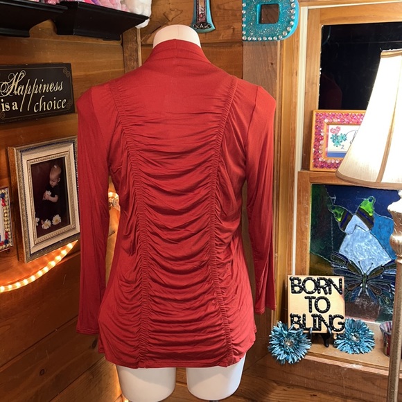 COPPER/RUST open cardigan crystal cross detail 3/4 sleeve tailored back NWT - Picture 7 of 7